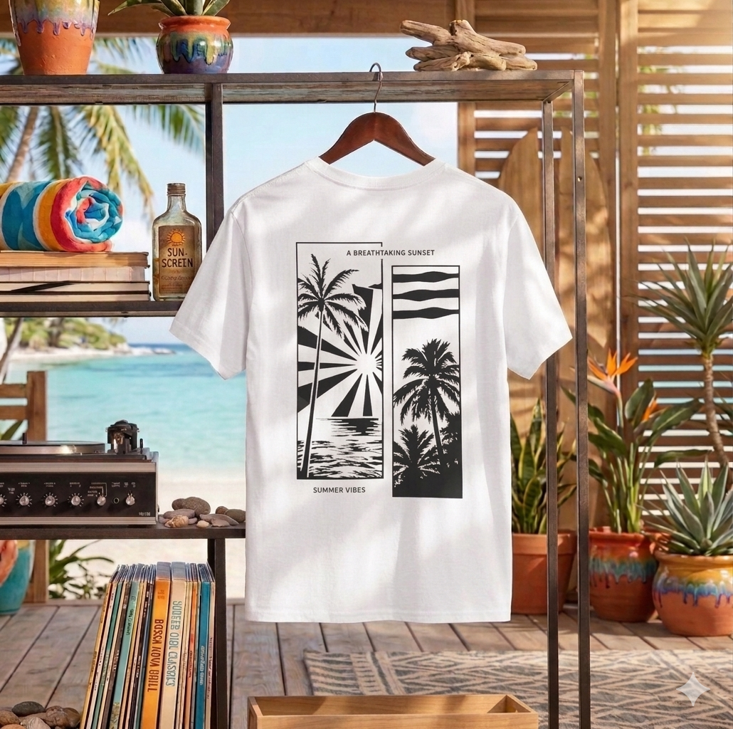 Tropical Palm Sunset Tee | Coastal Beach Graphic Shirt