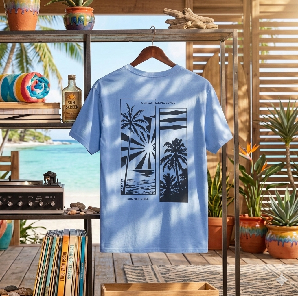 Tropical Palm Sunset Tee | Coastal Beach Graphic Shirt