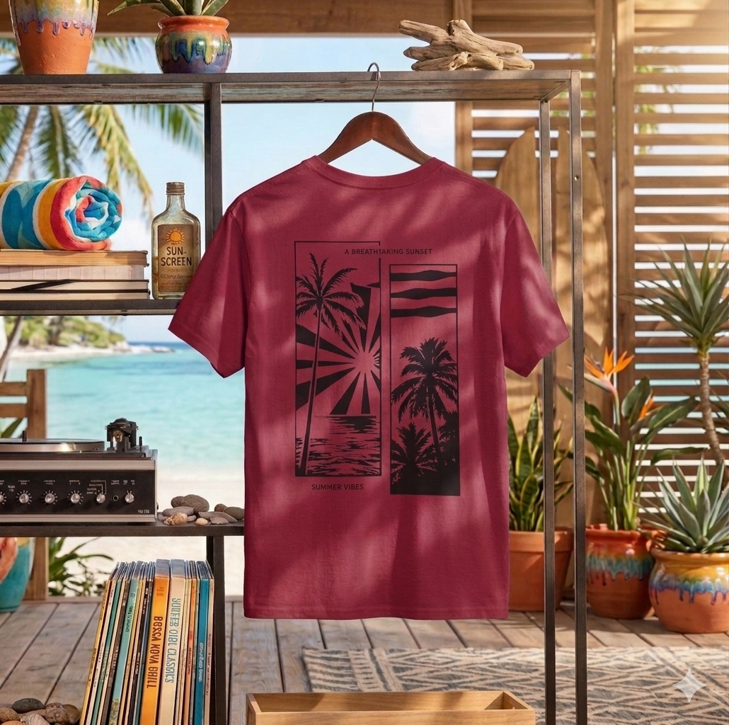 Tropical Palm Sunset Tee | Coastal Beach Graphic Shirt